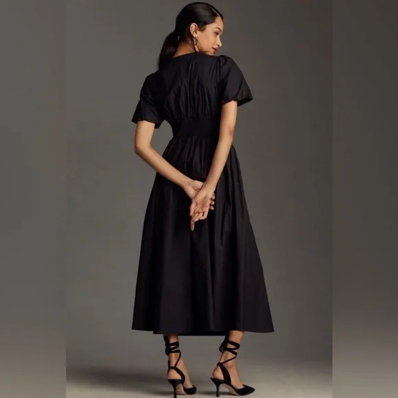 NWOT Anthropologie Katerina Button-Front Midi Dress Black - Picture 3 of 8